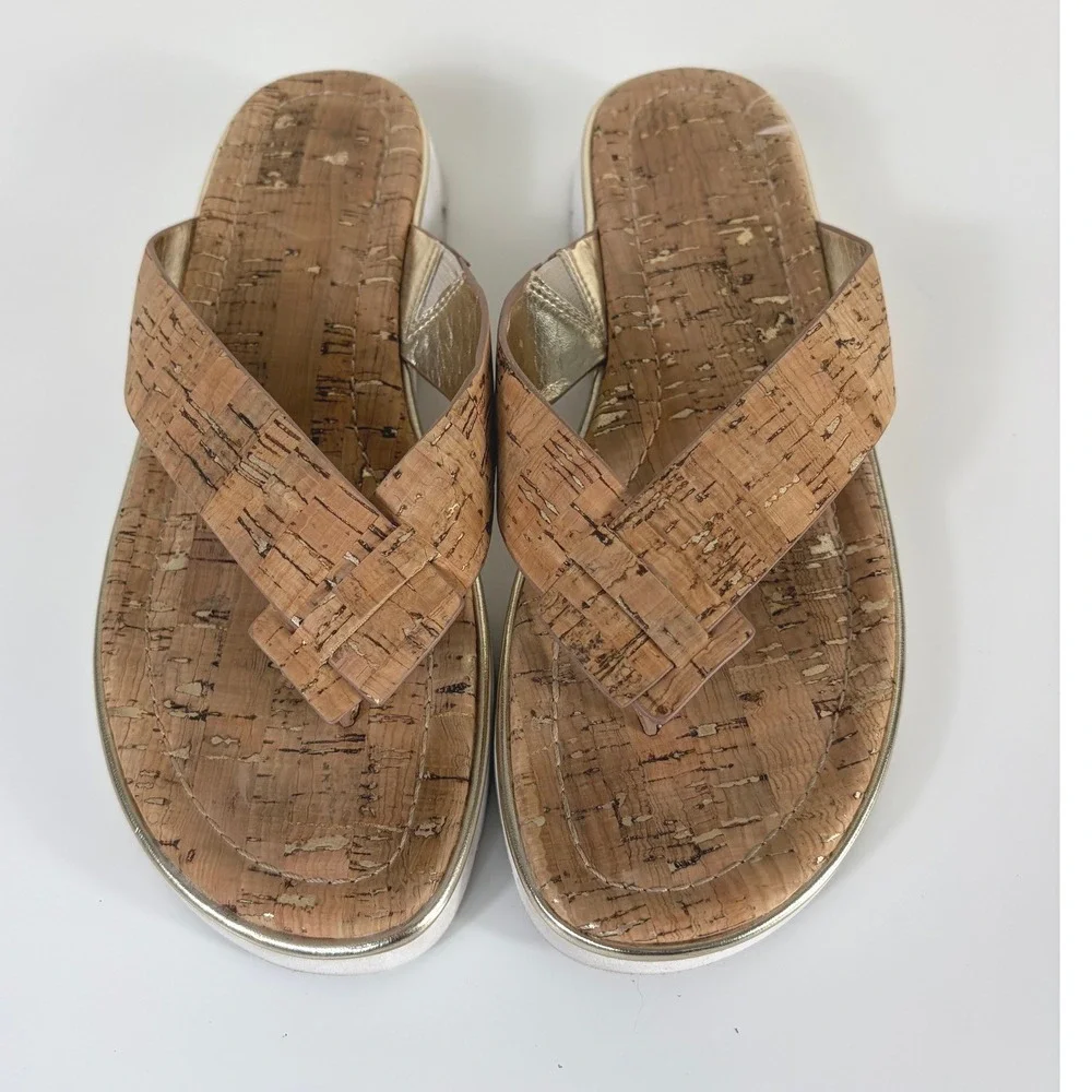 Donald Pliner Haddie Cork Thong Sandal Brown Gold Women's Size 7 Boho Coastal